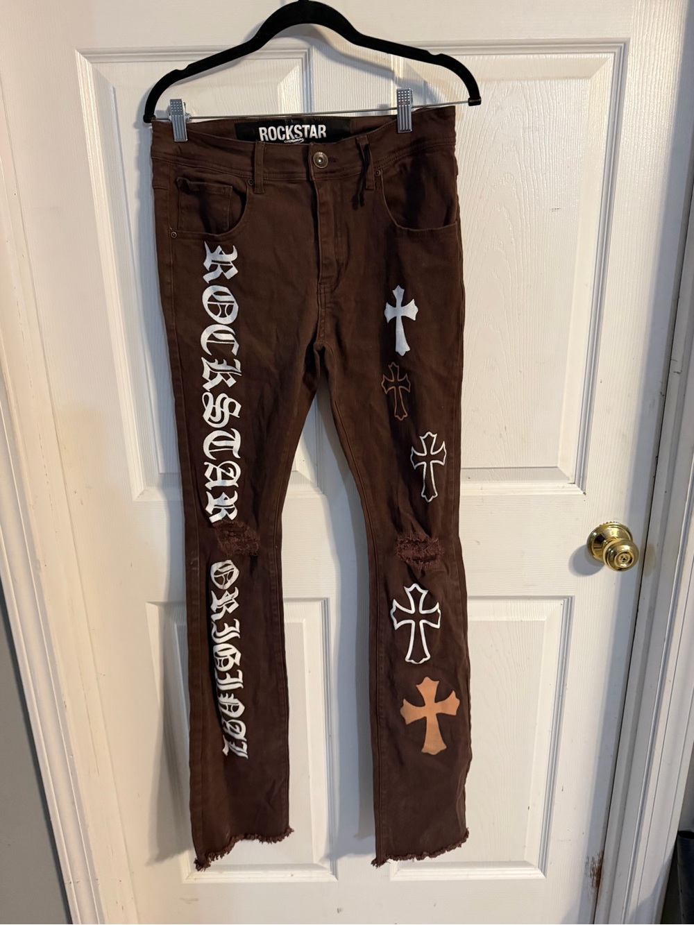 Rockstar Brown Graphic Cross-Print Men’s Jeans